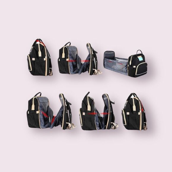 Diaper Bag Backpack with Folding Crib/Changing Station,USB Charge Port in Gray - Picture 5 of 10